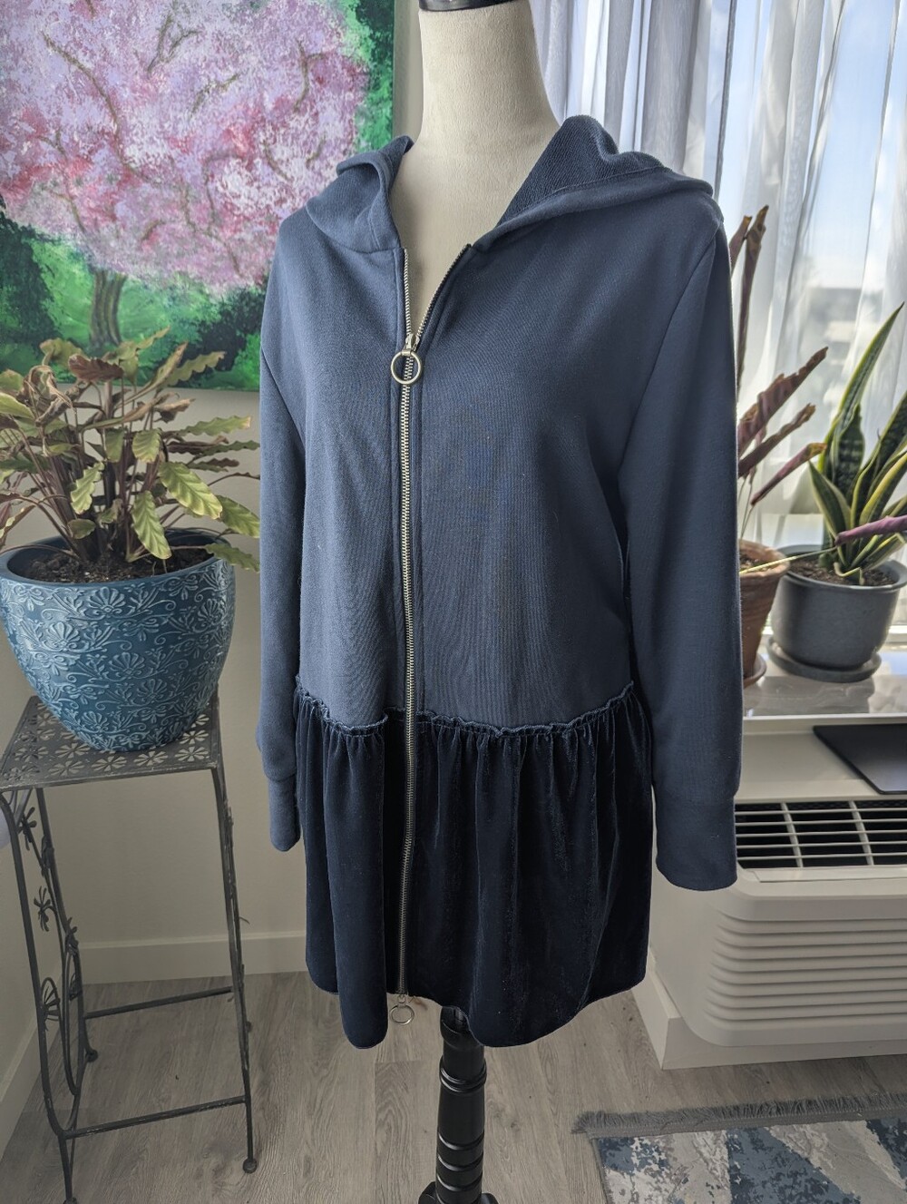 Z Avenue Navy Blue Knit Hooded Cardigan